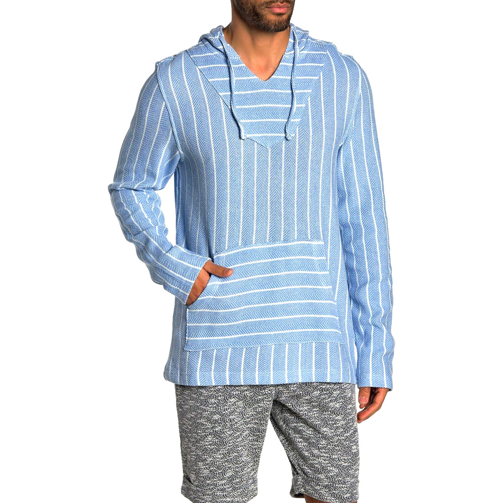 Onia Easton Baja Hoodie Poncho Men's Light Blue Stripe Knit Size Small or XL